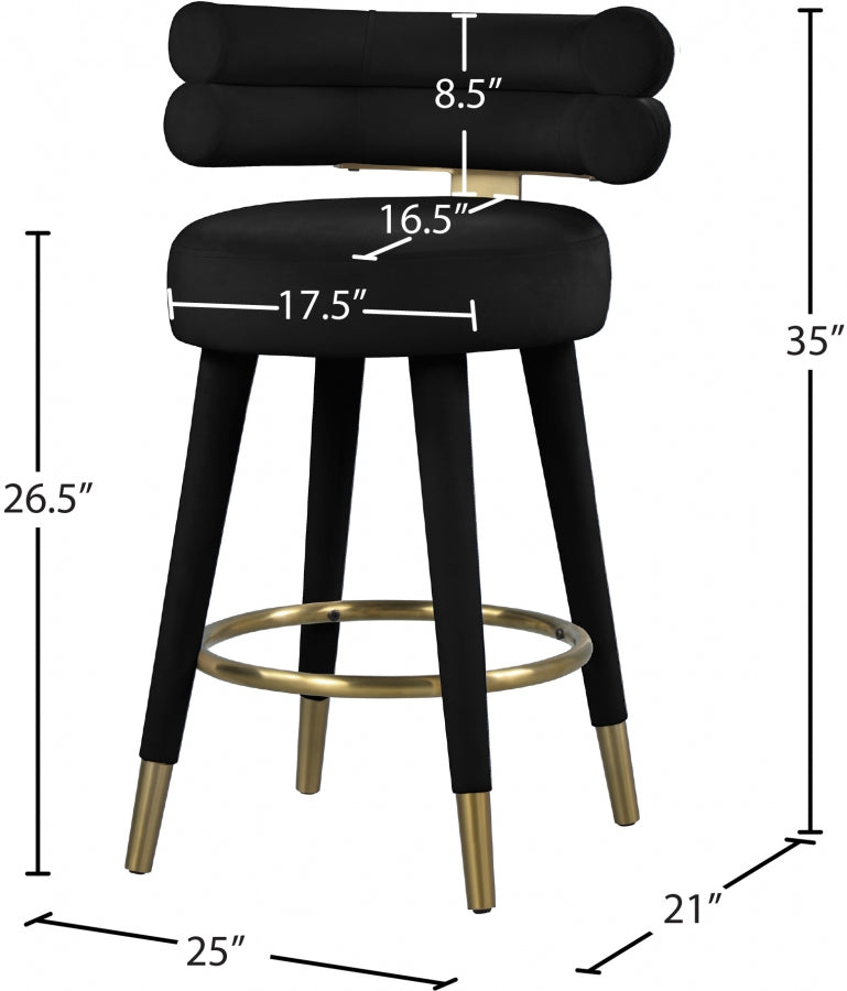 Fitzroy Velvet Upholstered Counter Stool — 798-C - Black - 798Black-C Dim