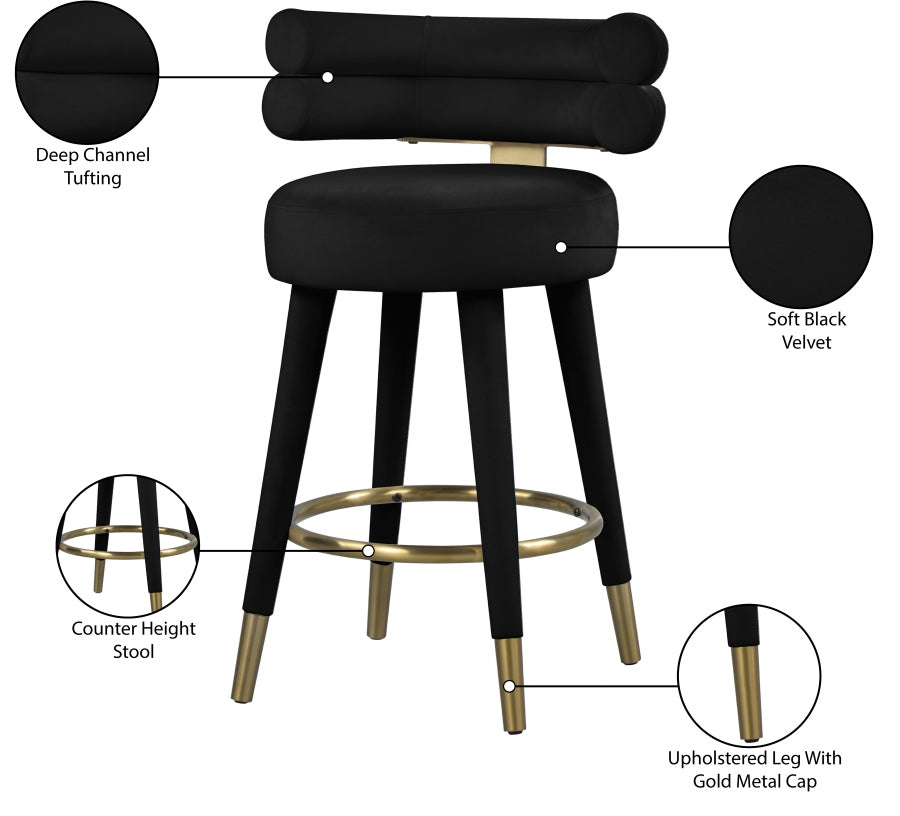 Fitzroy Velvet Upholstered Counter Stool — 798-C - Black - 798Black-C Infographic