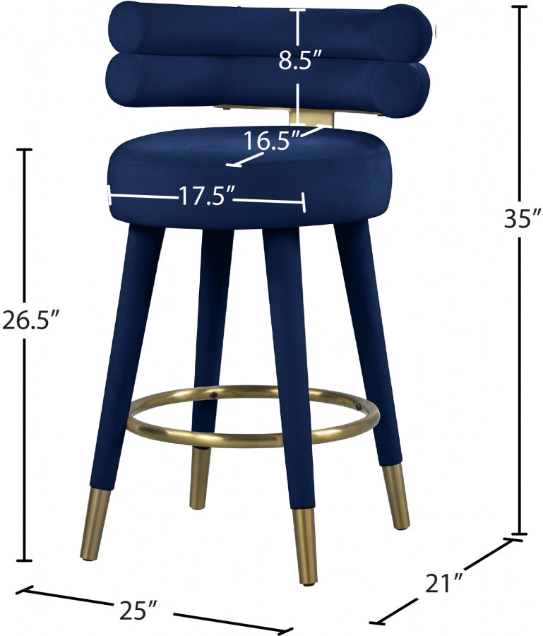 Fitzroy Velvet Upholstered Counter Stool — 798-C - Blue - 798Navy-C Dim