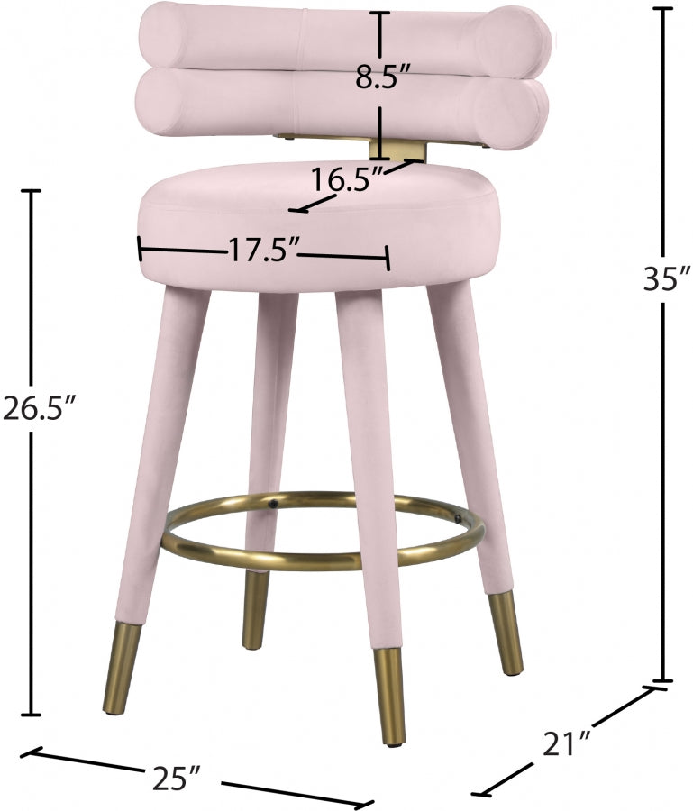 Fitzroy Velvet Upholstered Counter Stool — 798-C - Pink - 798Pink-C Dim