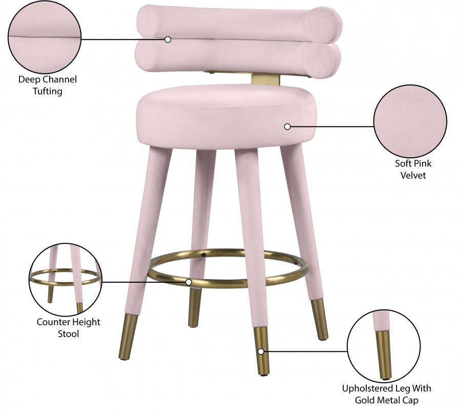Fitzroy Velvet Upholstered Counter Stool — 798-C - Pink - 798Pink-C Infographic