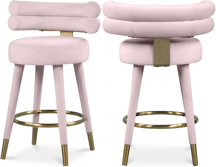 Fitzroy Velvet Upholstered Counter Stool — 798-C - Pink - 798Pink-C Double Chair