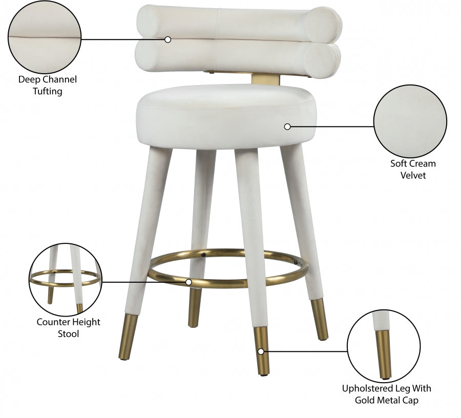 Fitzroy Velvet Upholstered Counter Stool — 798-C - Cream - 798Cream-C Infographic