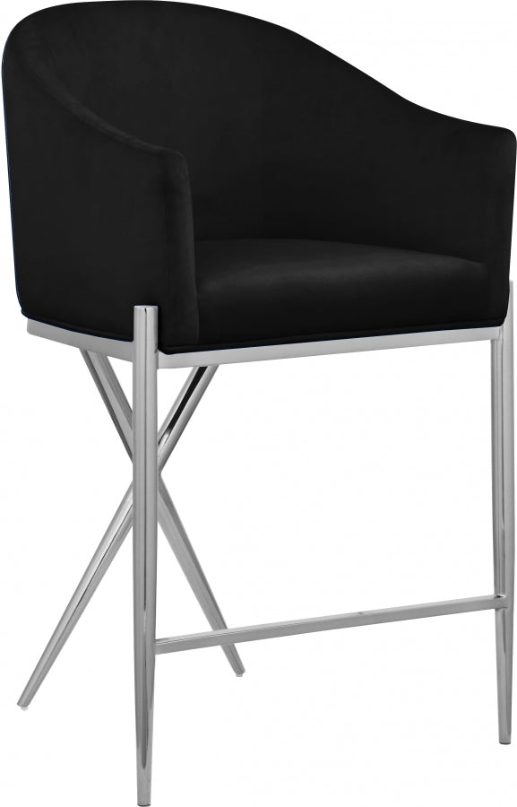 Xavier Velvet Upholstered Counter Stool — 866-C - Black - 866Black-C