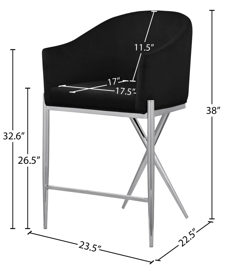 Xavier Velvet Upholstered Counter Stool — 866-C - Black - 866Black-C Dim
