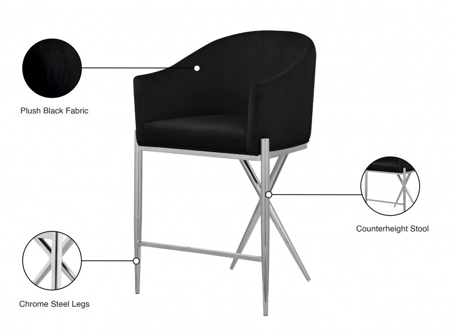 Xavier Velvet Upholstered Counter Stool — 866-C - Black - 866Black-C Infographic