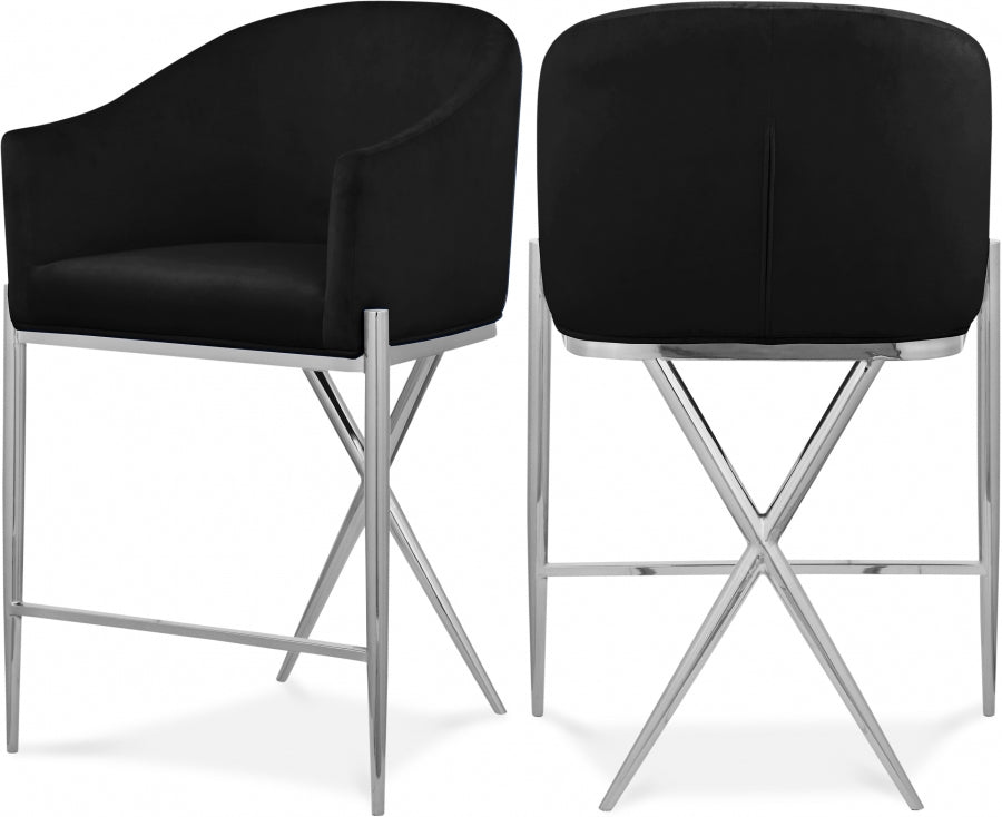 Xavier Velvet Upholstered Counter Stool — 866-C - Black - 866Black-C Double Chair