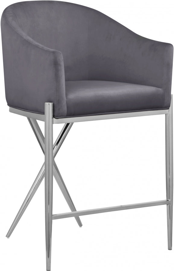 Xavier Velvet Upholstered Counter Stool — 866-C - Grey - 866Grey-C