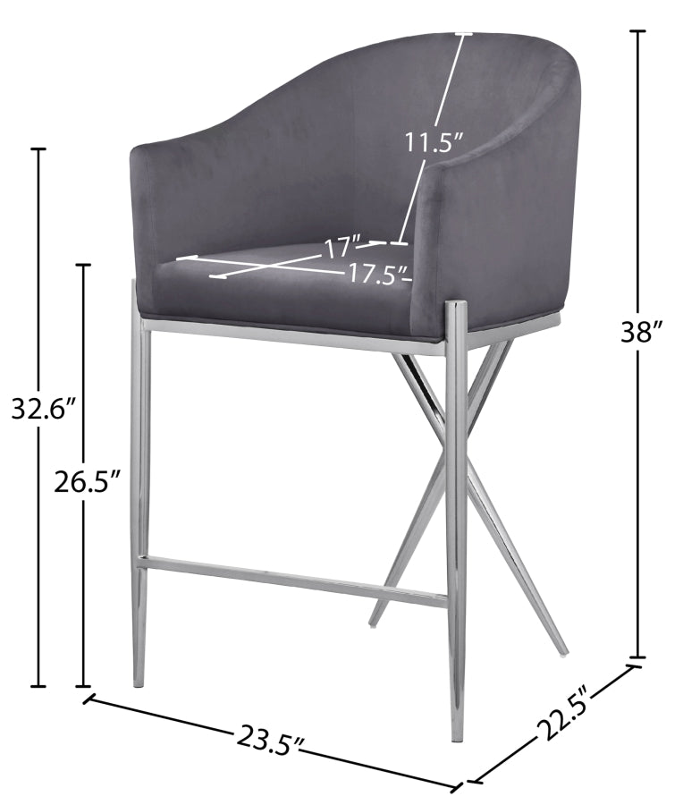 Xavier Velvet Upholstered Counter Stool — 866-C - Grey - 866Grey-C Dim