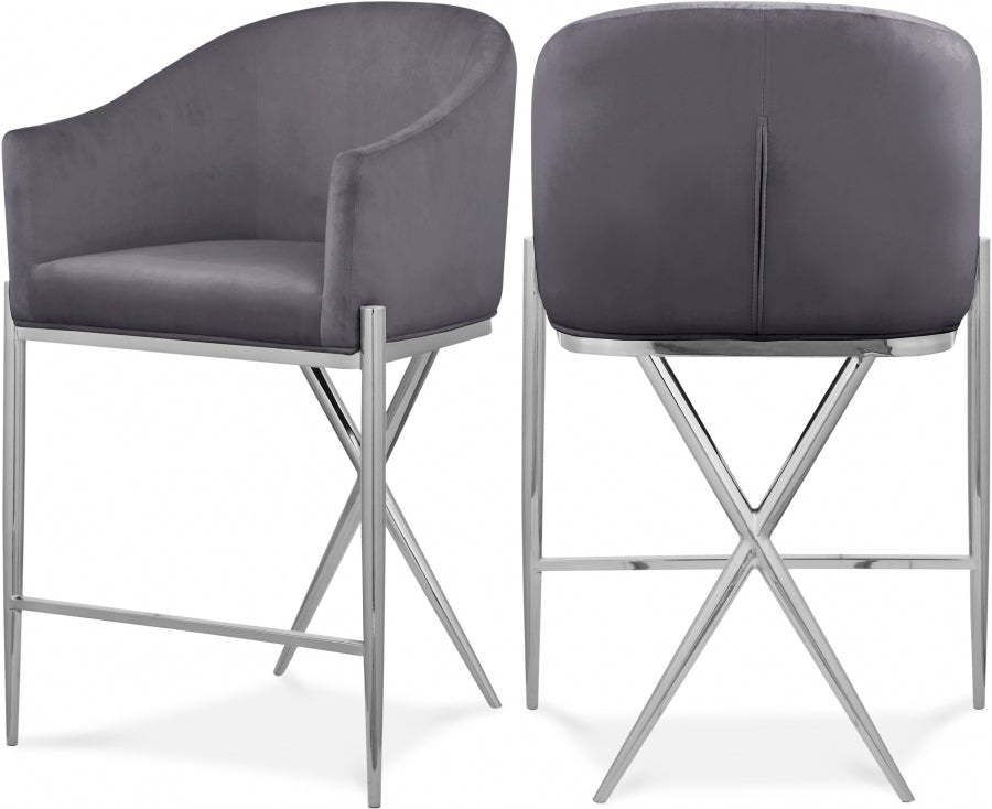 Xavier Velvet Upholstered Counter Stool — 866-C - Grey - 866Grey-C Double Chair
