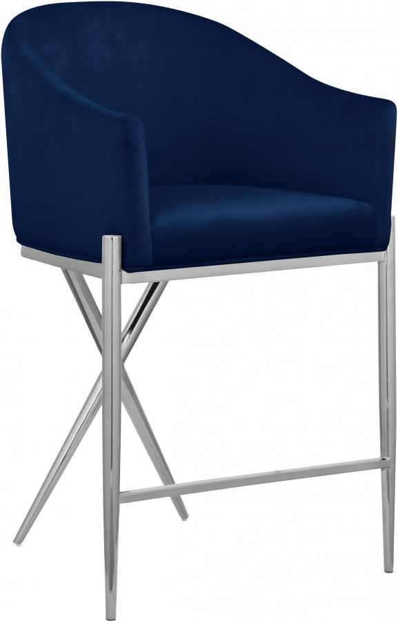 Xavier Velvet Upholstered Counter Stool — 866-C - Blue - 866Navy-C
