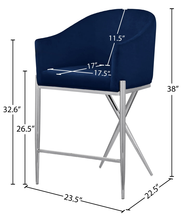Xavier Velvet Upholstered Counter Stool — 866-C - Blue - 866Navy-C Dim