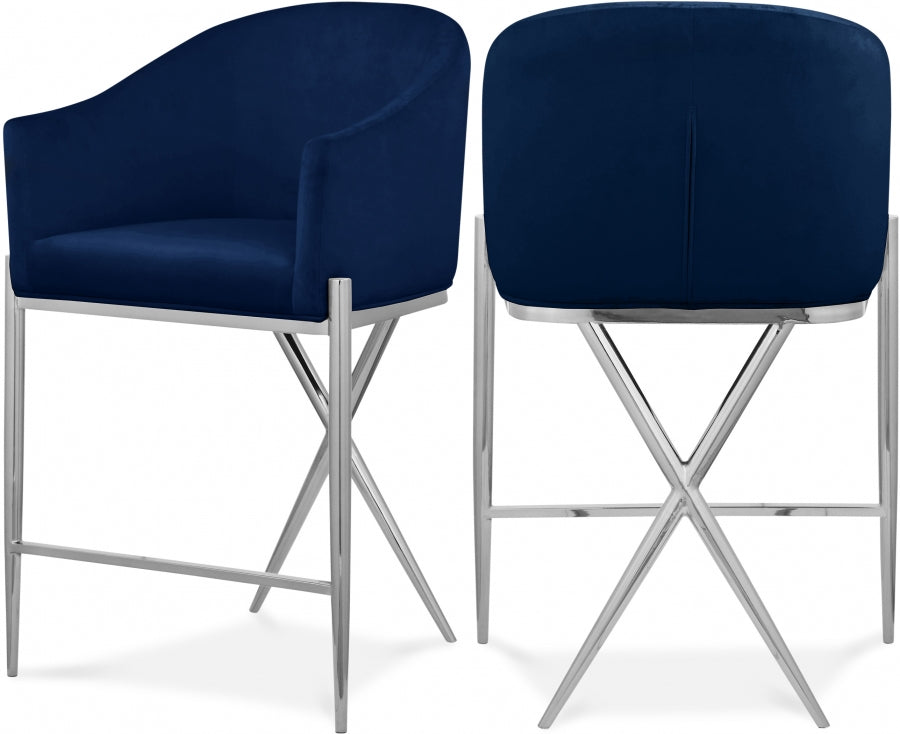 Xavier Velvet Upholstered Counter Stool — 866-C - Blue - 866Navy-C Double Chair