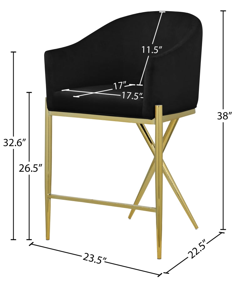 Xavier Velvet Upholstered Counter Stool — 867-C - Black - 867Black-C Dim