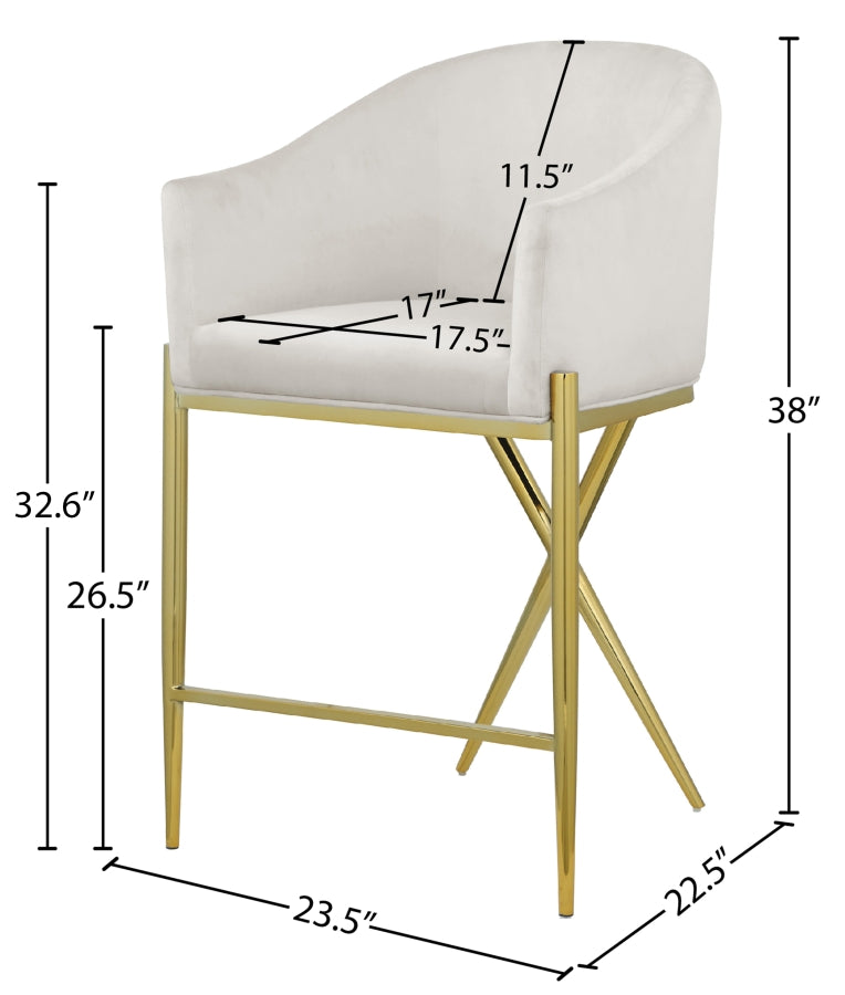 Xavier Velvet Upholstered Counter Stool — 867-C - Cream - 867Cream-C Dim