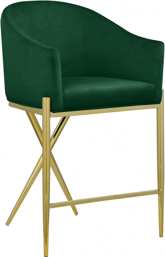Xavier Velvet Upholstered Counter Stool — 867-C - Green - 867Green-C