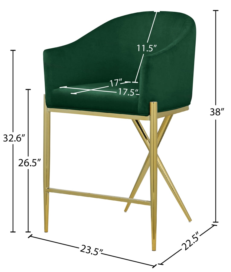 Xavier Velvet Upholstered Counter Stool — 867-C - Green - 867Green-C Dim