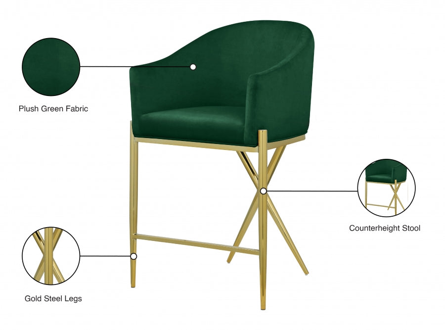 Xavier Velvet Upholstered Counter Stool — 867-C - Green - 867Green-C Infographic