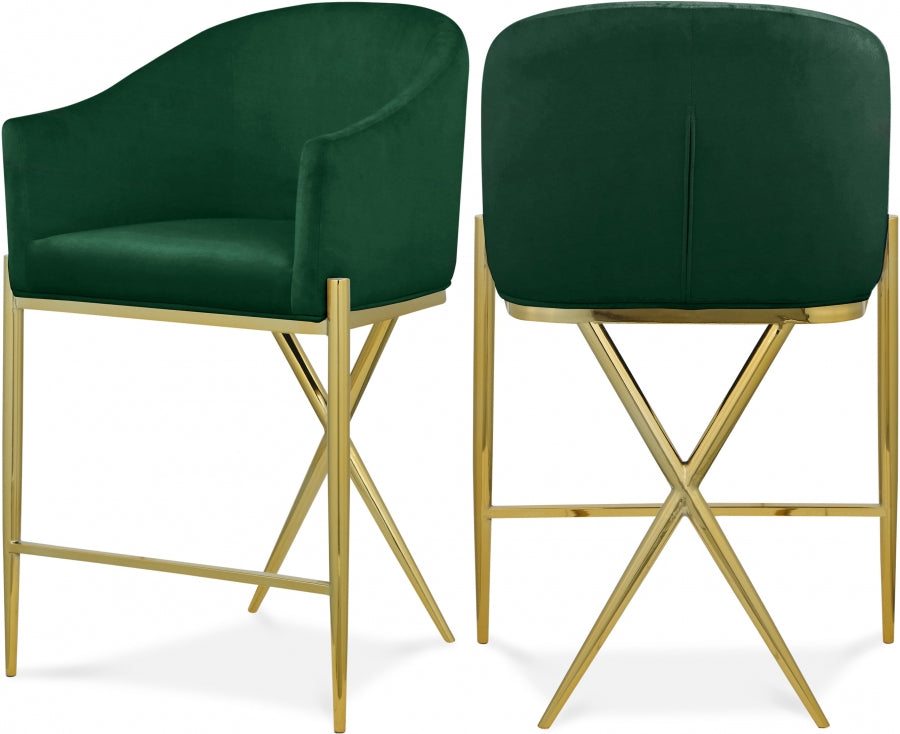 Xavier Velvet Upholstered Counter Stool — 867-C - Green - 867Green-C Double Chair
