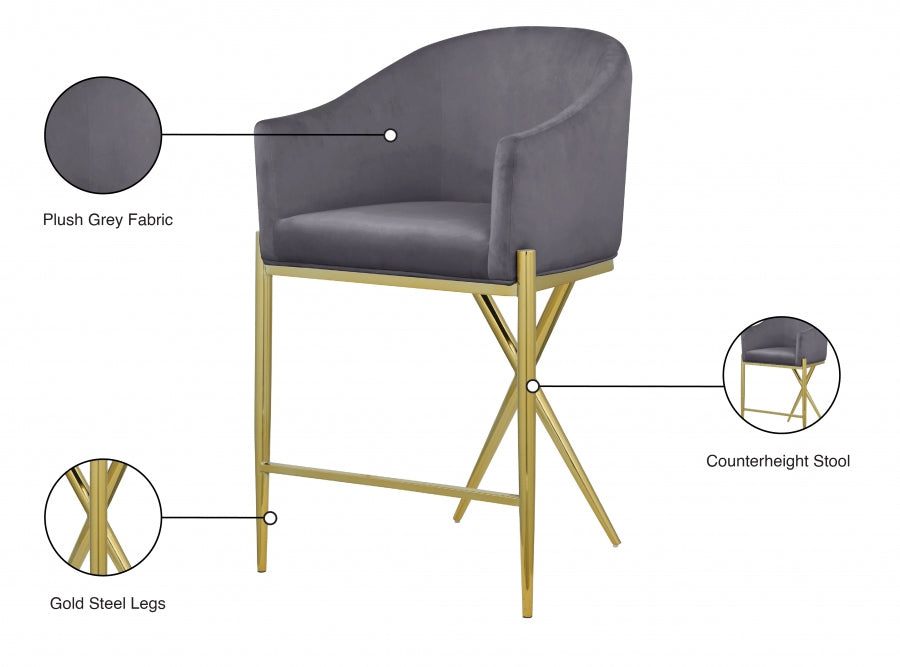 Xavier Velvet Upholstered Counter Stool — 867-C - Grey - 867Grey-C Infographic