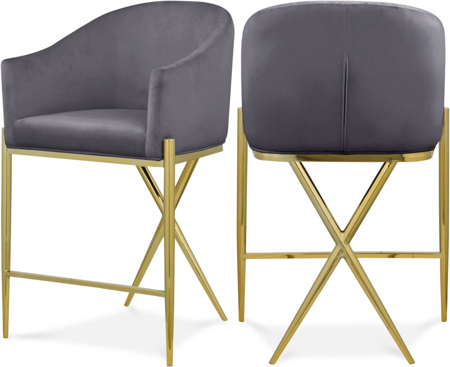 Xavier Velvet Upholstered Counter Stool — 867-C - Grey - 867Grey-C Double Chair