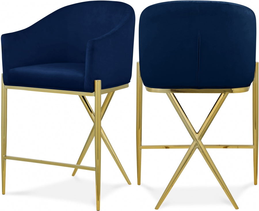 Xavier Velvet Upholstered Counter Stool — 867-C - Blue - 867Navy-C Double Chair