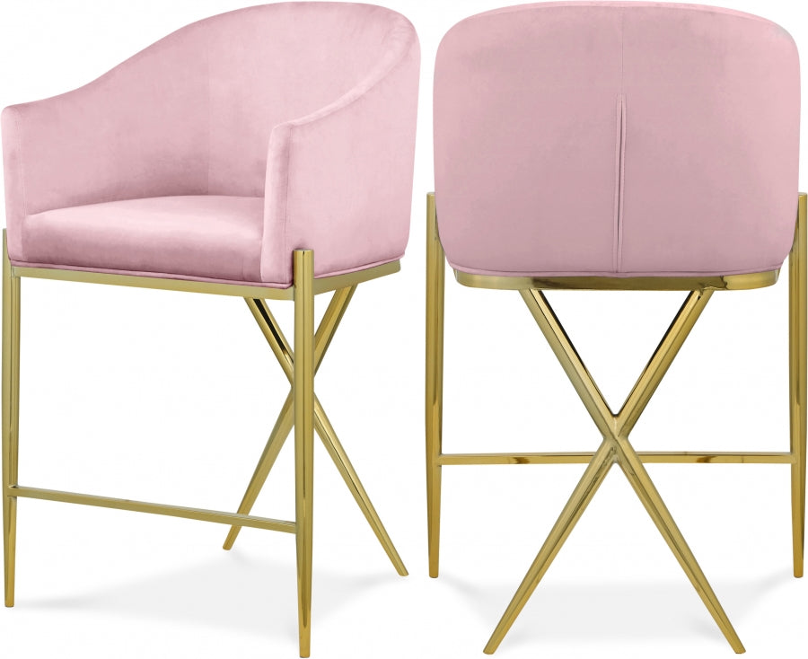 Xavier Velvet Upholstered Counter Stool — 867-C - Pink - 867Pink-C Double Chair