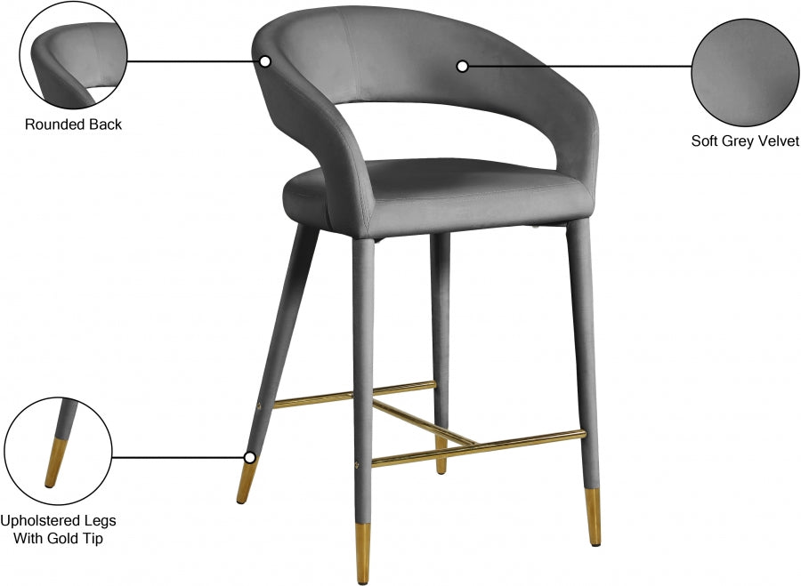 Destiny Velvet Upholstered Stool — 540-C - Grey - 540Grey-C Infographic
