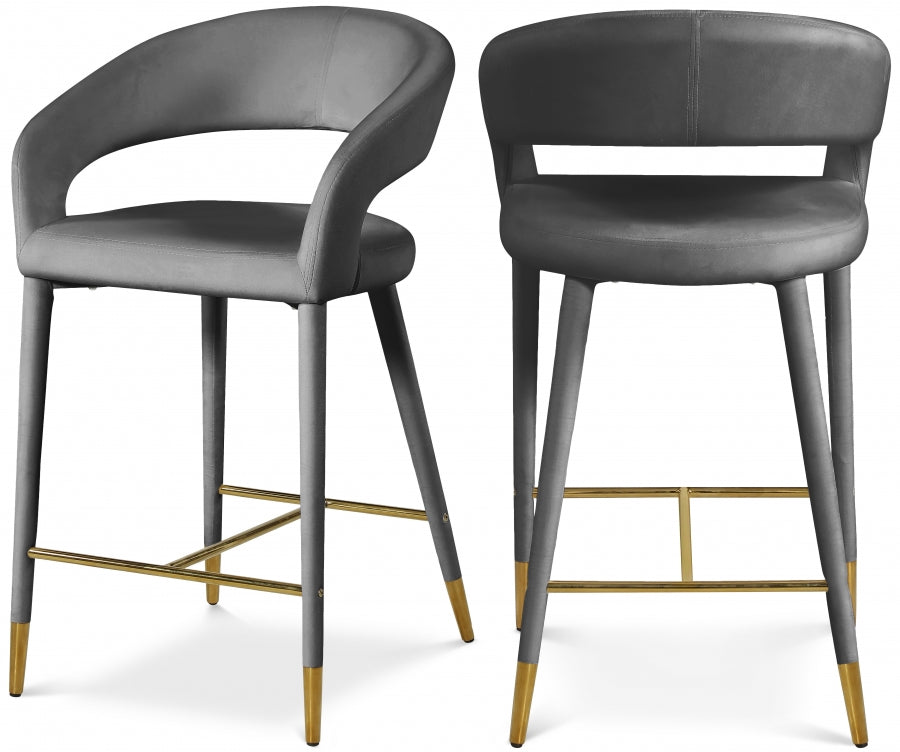 Destiny Velvet Upholstered Stool — 540-C - Grey - 540Grey-C Double Chair