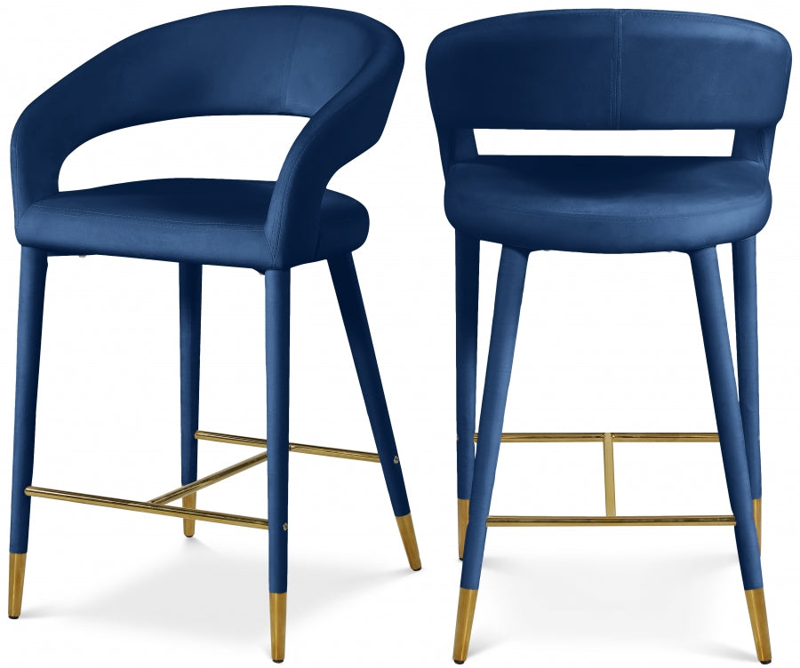 Destiny Velvet Upholstered Stool — 540-C - Blue - 540Navy-C Double Chair