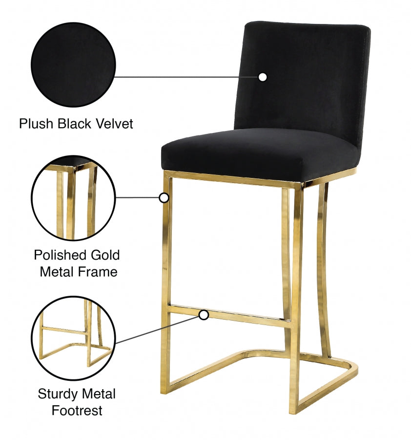 Heidi Velvet Upholstered Counter Stool — 777-C - Black - 777Black-C Infographic