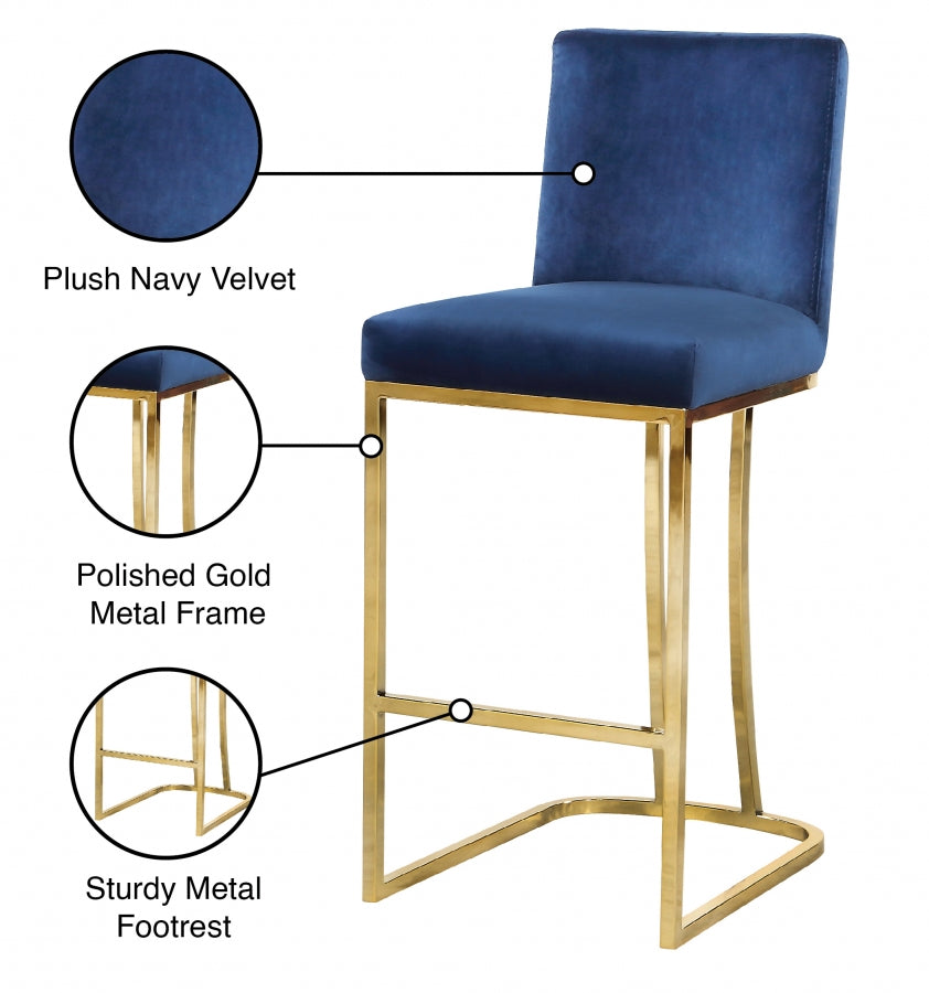 Heidi Velvet Upholstered Counter Stool — 777-C - Blue - 777Navy-C Infographic