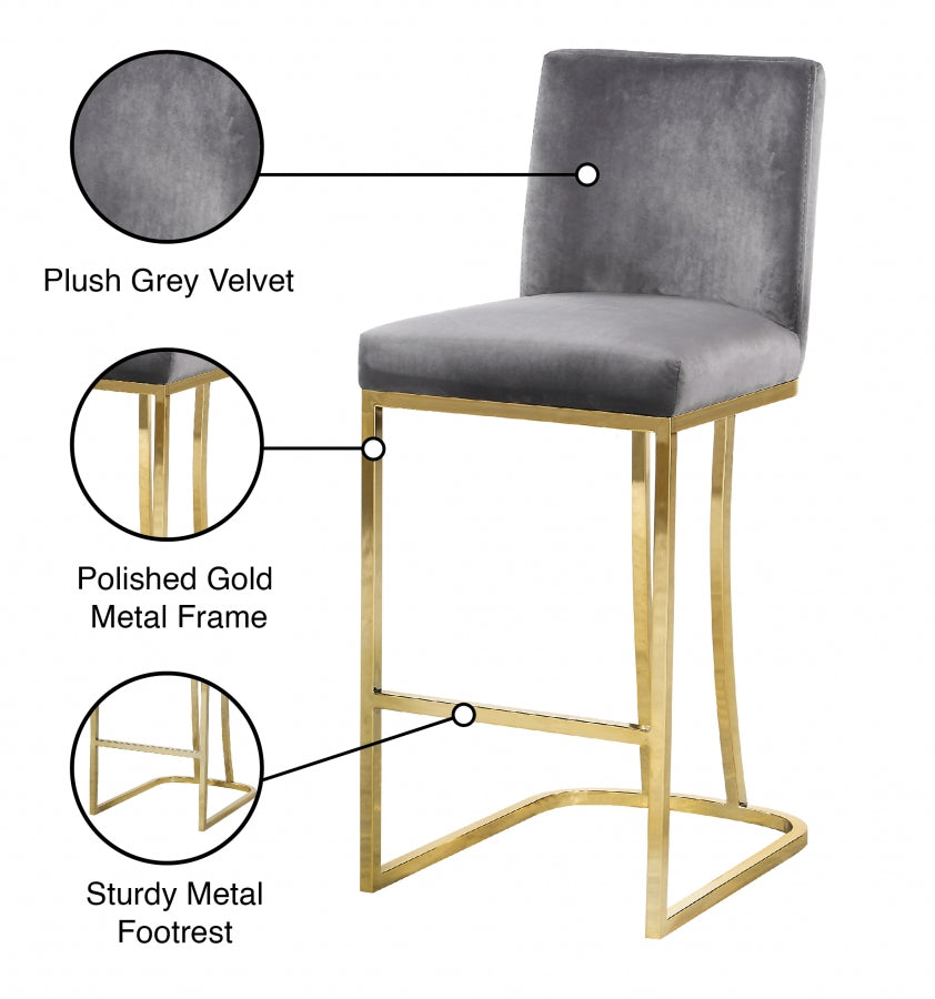 Heidi Velvet Upholstered Counter Stool — 777-C - Grey - 777Grey-C Infographic