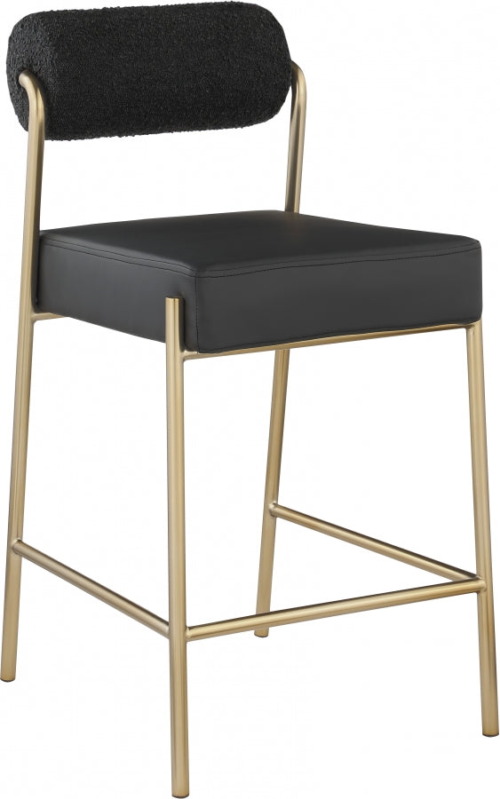 Carly Boucle Fabric And Vegan Leather Upholstered Counter Stool — 587-C - Black - 587Black-C