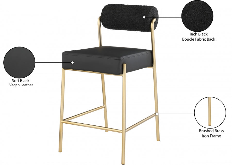 Carly Boucle Fabric And Vegan Leather Upholstered Counter Stool — 587-C - Black - 587Black-C Infographic