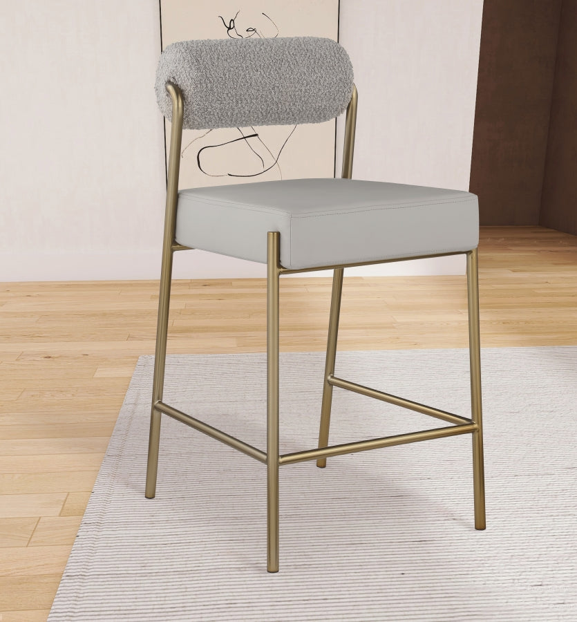 Carly Boucle Fabric And Vegan Leather Upholstered Counter Stool — 587-C - Taupe - 587Taupe-C alternate view 1