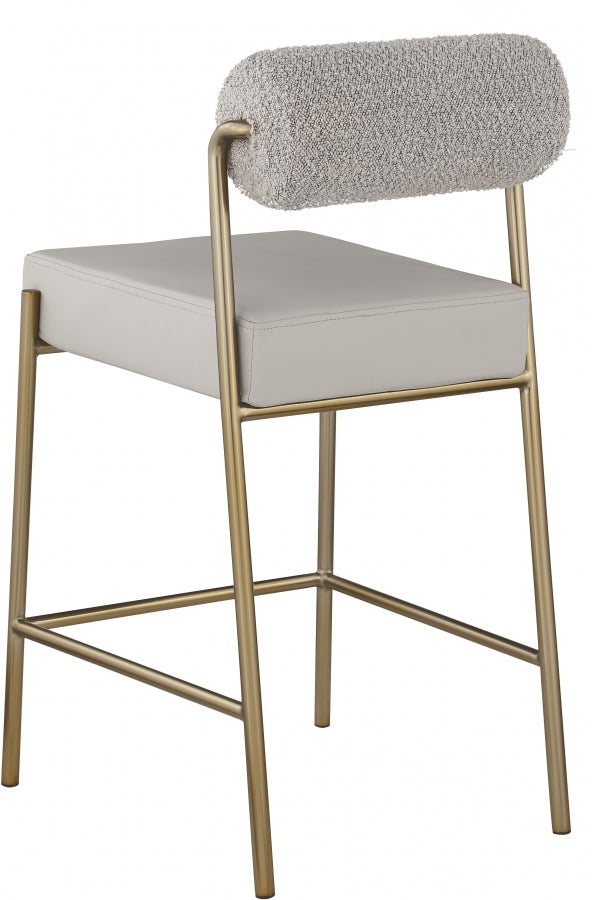 Carly Boucle Fabric And Vegan Leather Upholstered Counter Stool — 587-C - Taupe - 587Taupe-C alternate view 2