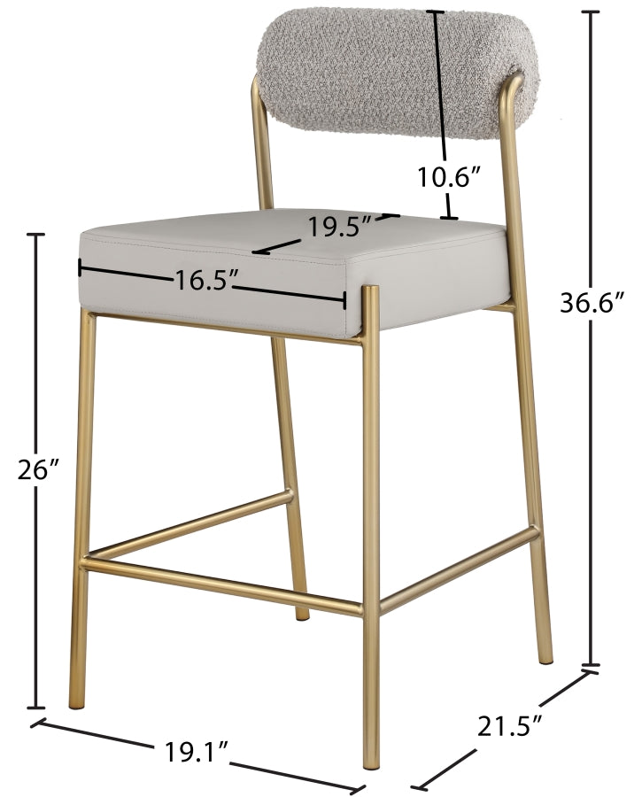 Carly Boucle Fabric And Vegan Leather Upholstered Counter Stool — 587-C - Taupe - 587Taupe-C Dim