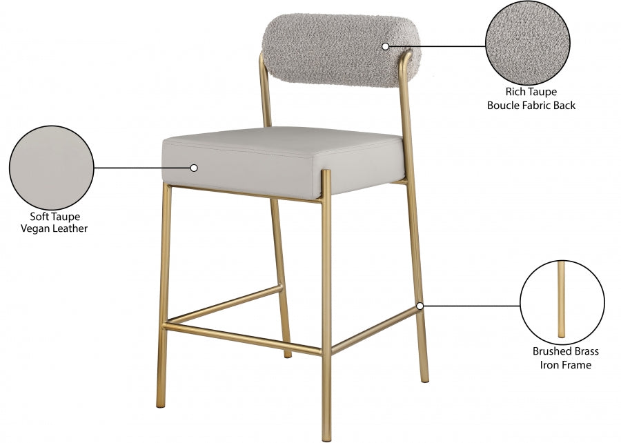 Carly Boucle Fabric And Vegan Leather Upholstered Counter Stool — 587-C - Taupe - 587Taupe-C Infographic
