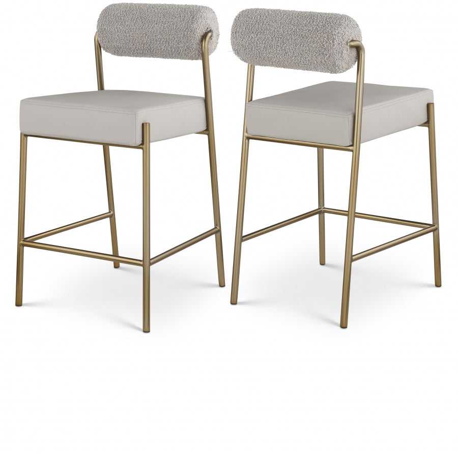 Carly Boucle Fabric And Vegan Leather Upholstered Counter Stool — 587-C - Taupe - 587Taupe-C Double Chair