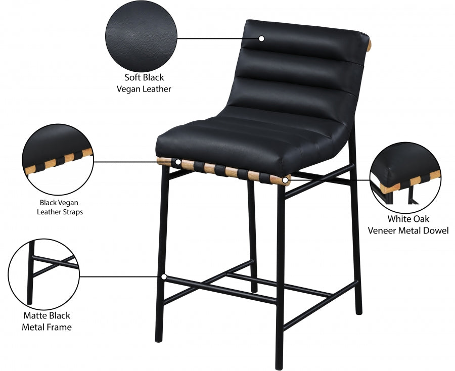 Burke Vegan Leather Upholstered Counter Stool — 857-C-Leather - Black - 857Black-C Infographic