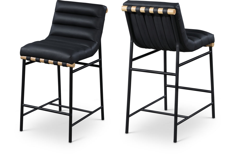 Burke Vegan Leather Upholstered Counter Stool — 857-C-Leather - Black - 857Black-C Double Chair