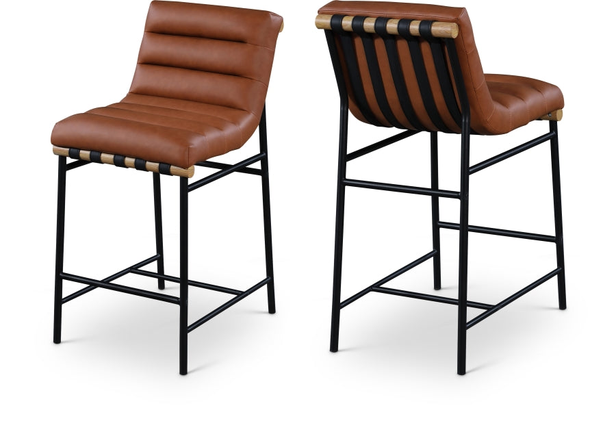 Burke Vegan Leather Upholstered Counter Stool — 857-C-Leather - Cognac - 857Cognac-C Double Chair