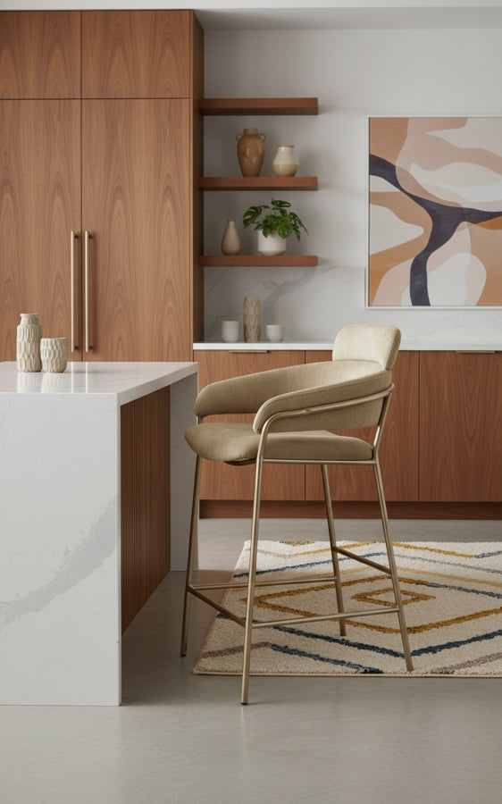 Yara Velvet Upholstered Counter Stool — 550-C - Beige - 550Beige-C alternate view 1