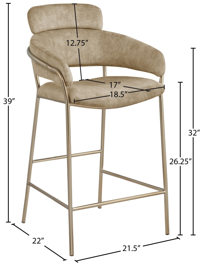 Yara Velvet Upholstered Counter Stool — 550-C - Beige - 550Beige-C Dim