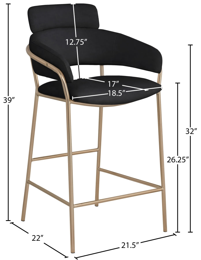 Yara Velvet Upholstered Counter Stool — 550-C - Black - 550Black-C Dim