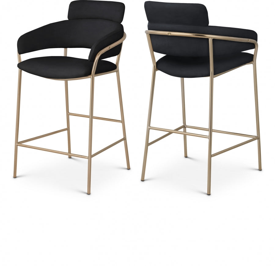 Yara Velvet Upholstered Counter Stool — 550-C - Black - 550Black-C Double Chair