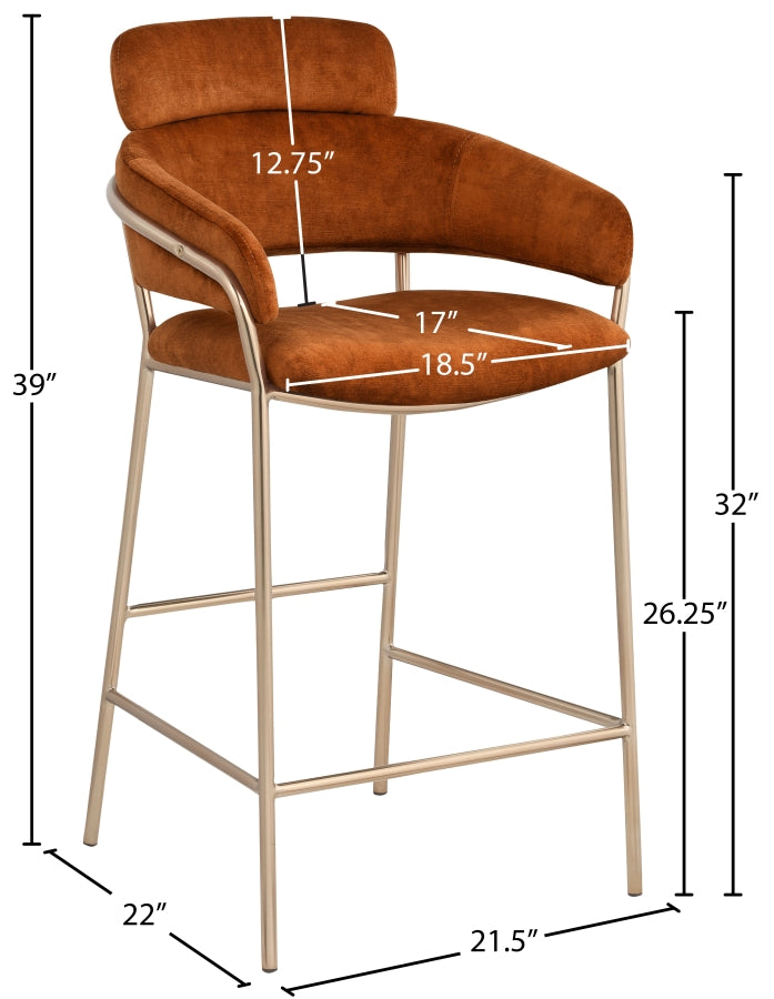 Yara Velvet Upholstered Counter Stool — 550-C - Cognac - 550Cognac-C Dim
