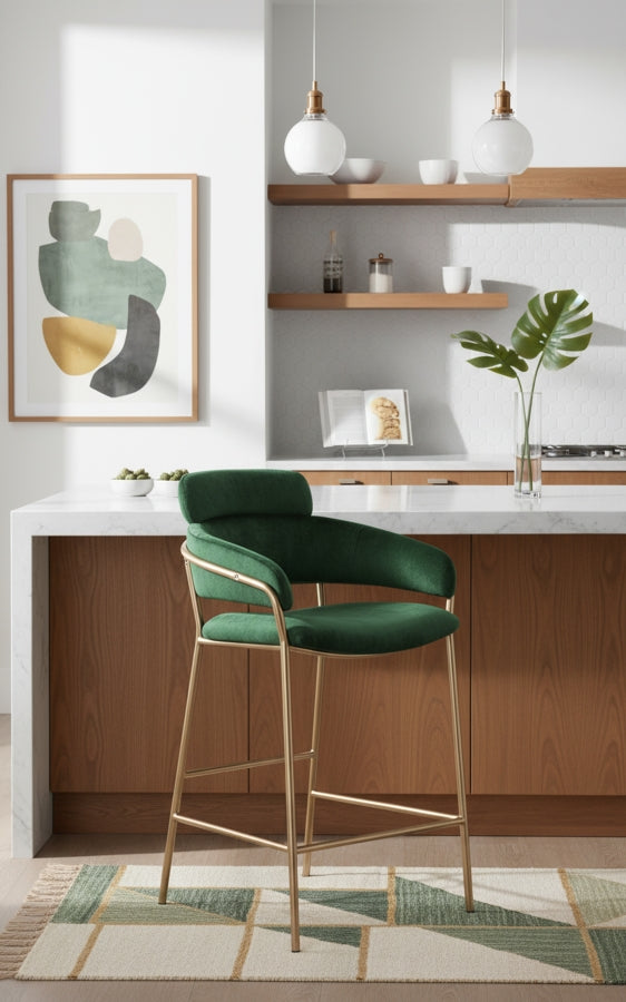 Yara Velvet Upholstered Counter Stool — 550-C - Green - 550Green-C alternate view 1