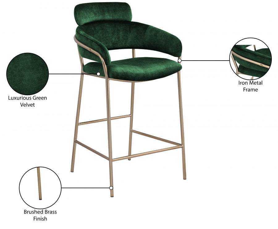 Yara Velvet Upholstered Counter Stool — 550-C - Green - 550Green-C Infographic